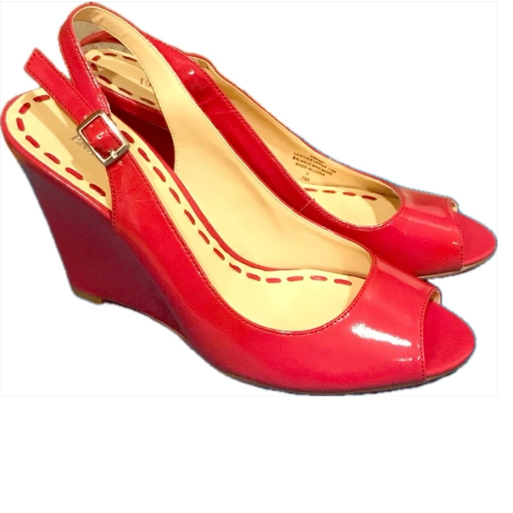 ENZO ANGIOLINI LEATHER DEEP PINK PEEP-TOE WEDGES SZ 7
